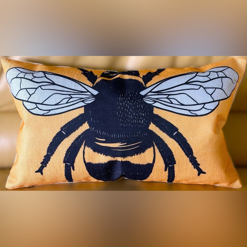 12"x20" Golden Yellow Black White Linen Pop Art Bee Bumblebee Throw Pillow New